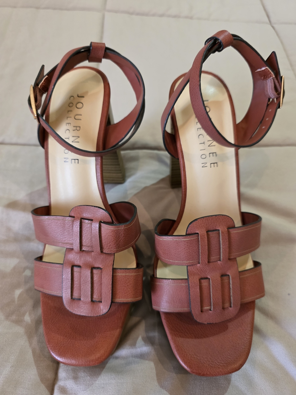 Journee Collection Women's Rust Brown Block Heel Sandals
